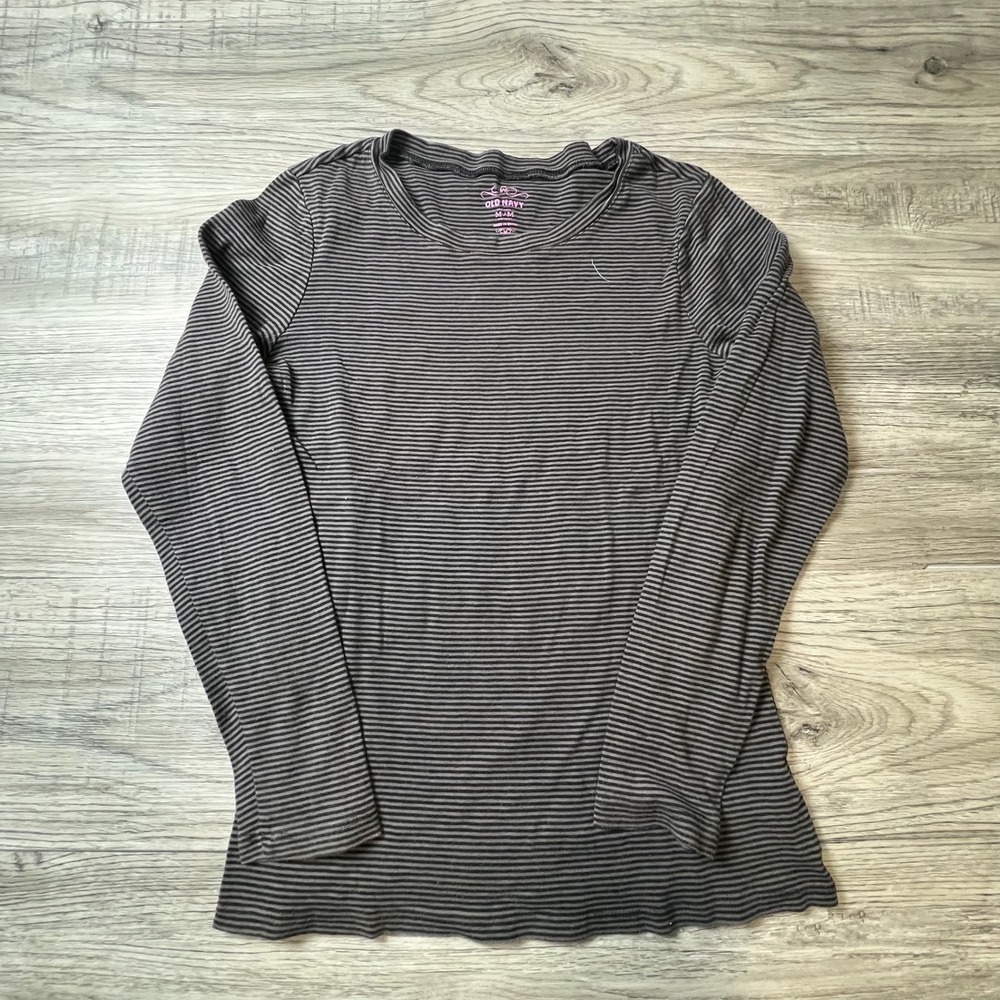 Old Navy Striped Tee Womens M Grey Black Long Sleeve Cotton Casual S771872-33